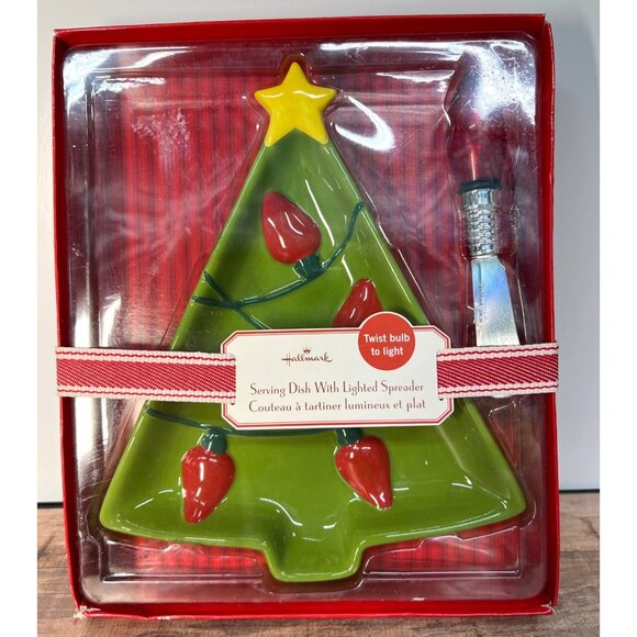 Hallmark Christmas Tree Serving Dish With Lighted Spreader - Picture 1 of 6